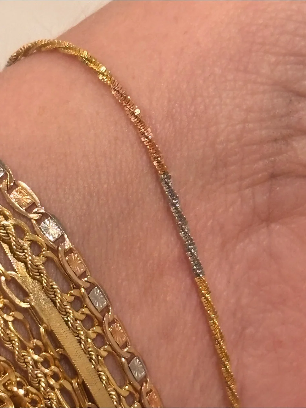 10k Tri Color Gold 6.5” Twisted Rock Link Bracelet NEW Made in Italy